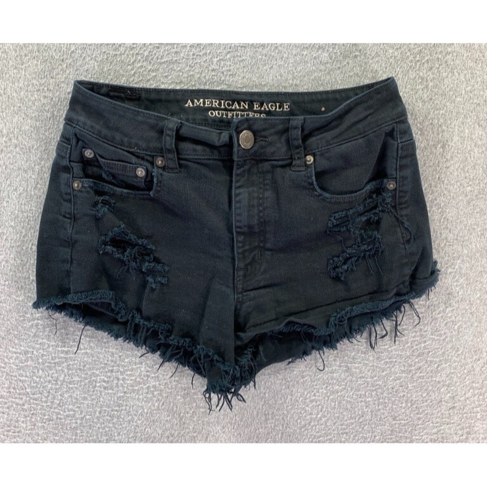 American Eagle Womens Hi-Rise Festival Shorts Distressed‎ Size 8 Black Denim